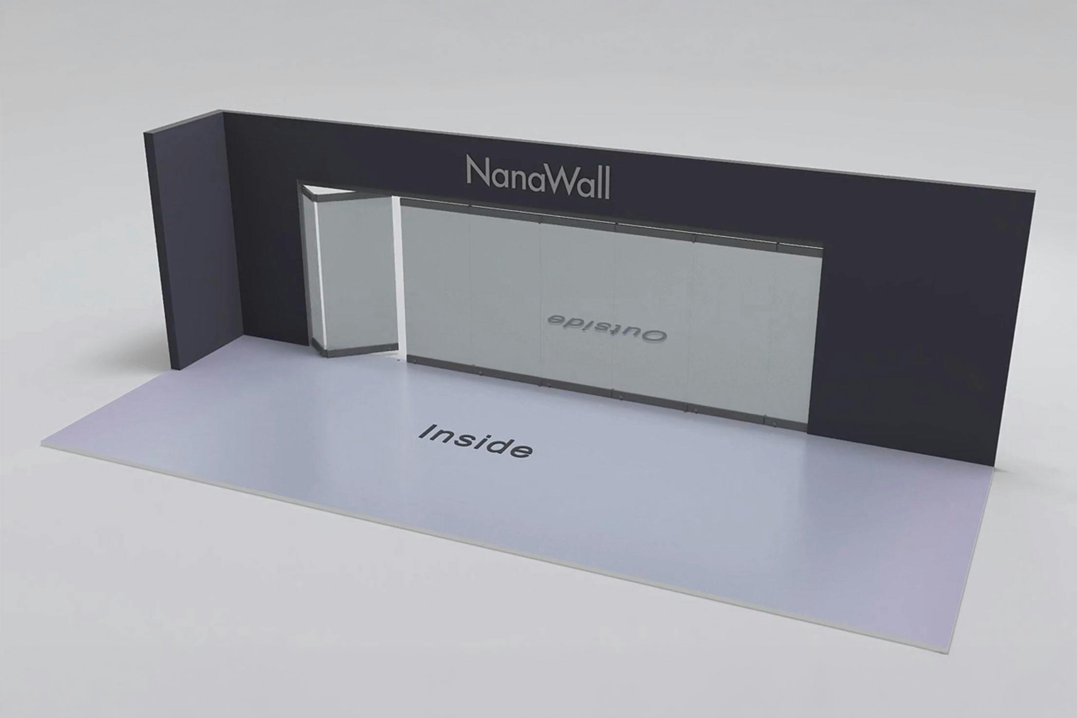 NanaWall standard configuration: 8-panel folding glass door, inward opening; 2 panels fold left and 6 panels fold right (i2L6R)