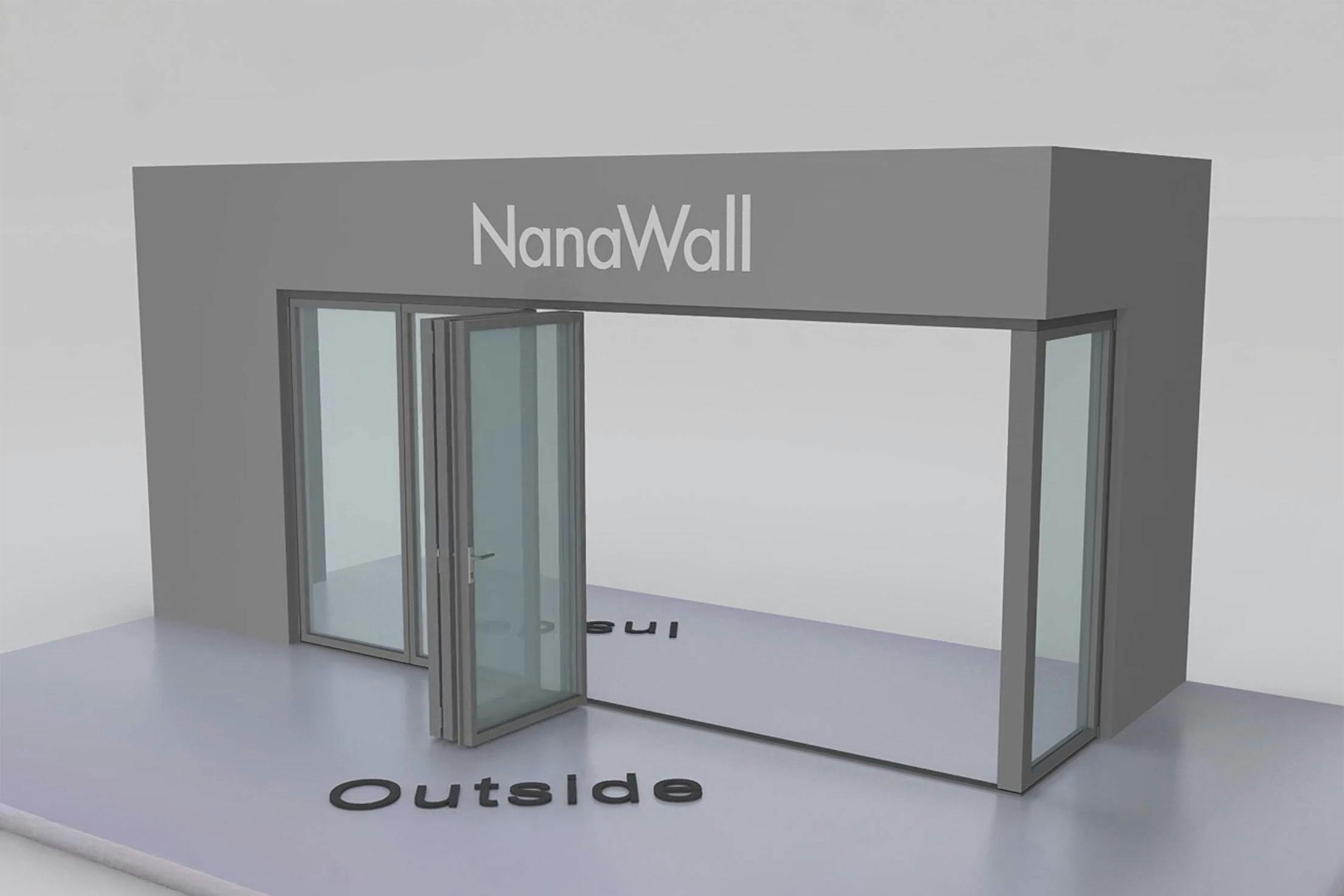 NanaWall open-corner configuration: 6-panel folding glass door, outward opening; 1 panel folds left and 5 panels fold right (o1L5R)
