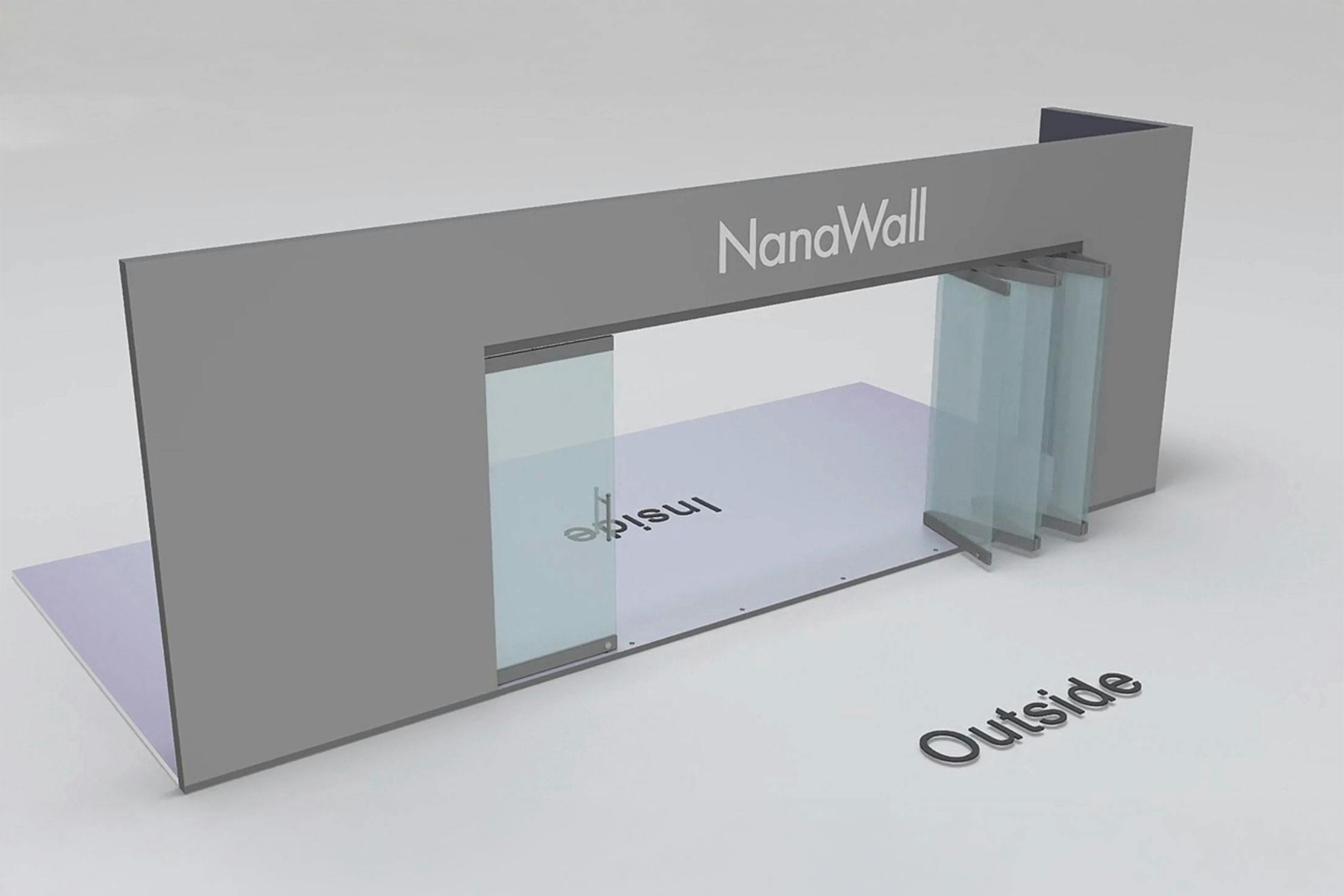 NanaWall standard configuration: 6-panel folding glass door, outward opening; 5 panels fold left and 1 panel folds right (o5L1R)