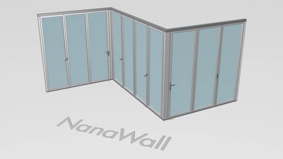 NanaWall specialty configuration: Z-shaped folding glass door system creating a three-sided corner opening