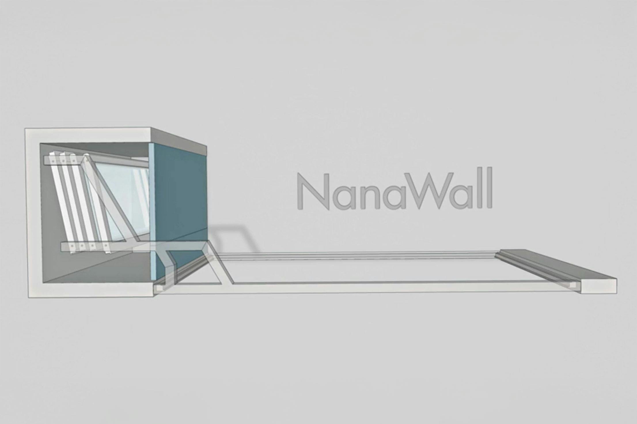 NanaWall enclosed stack configuration (Pocket A): panels stack into an enclosed bay, remaining concealed while keeping the opening clear