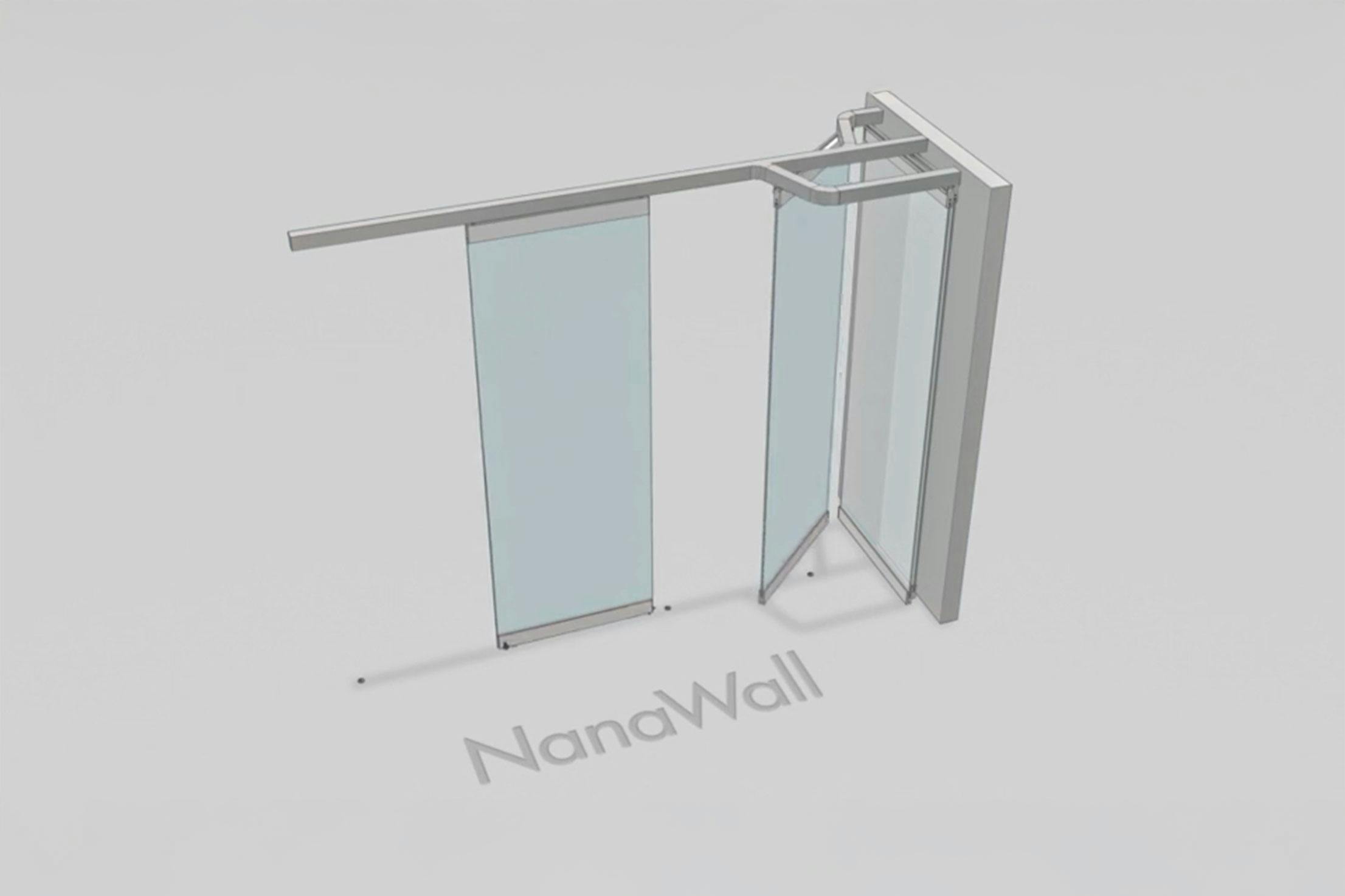 NanaWall parking bay configuration (Concept K): panels turn at 90° and stack into a side bay, maintaining a clear opening