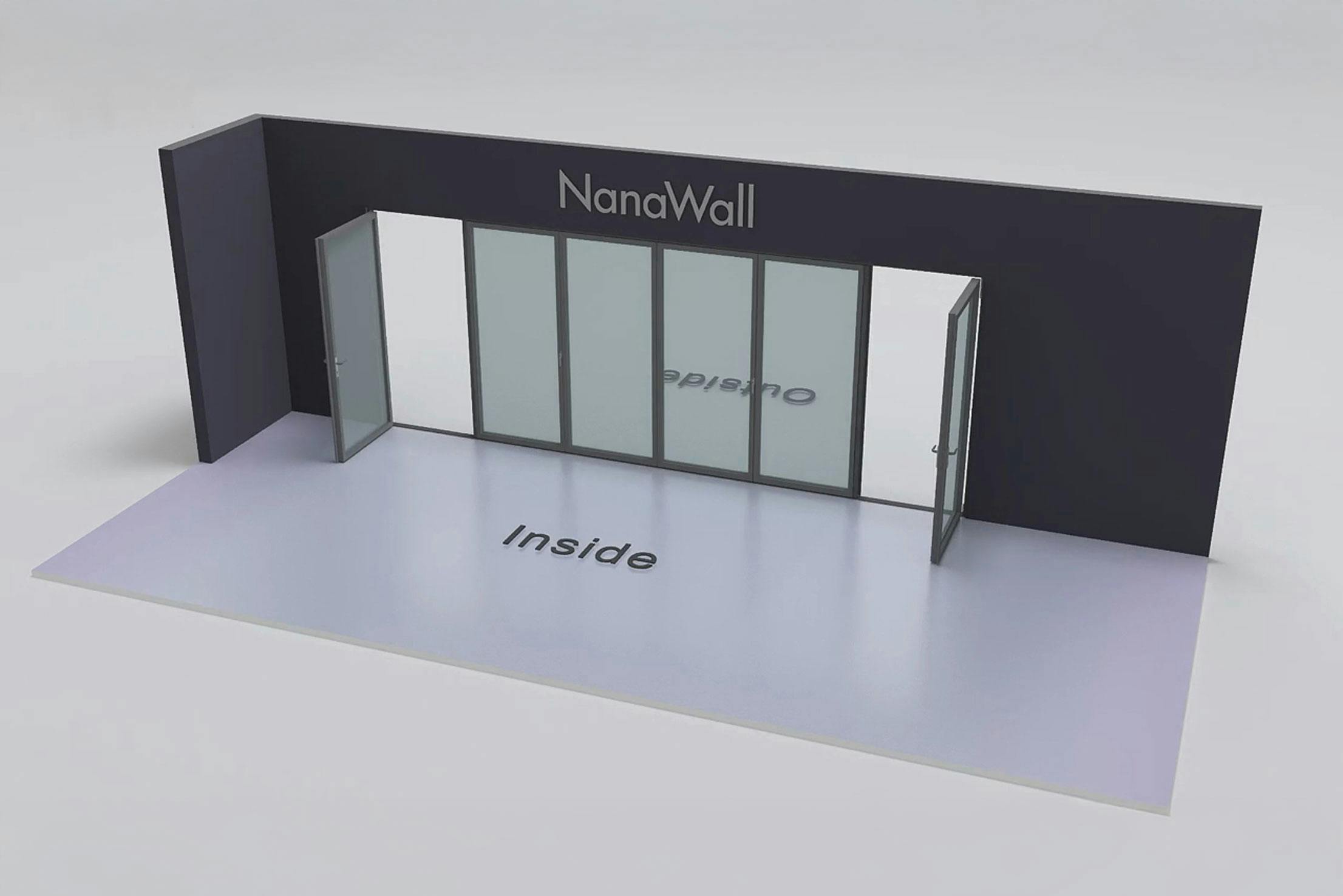 NanaWall Fourfold/Sixfold configuration: 6-panel folding glass door, inward opening; 1 panel folds left, a 4-panel set folds left/right, and 1 panel folds right (i1L4LR1R)