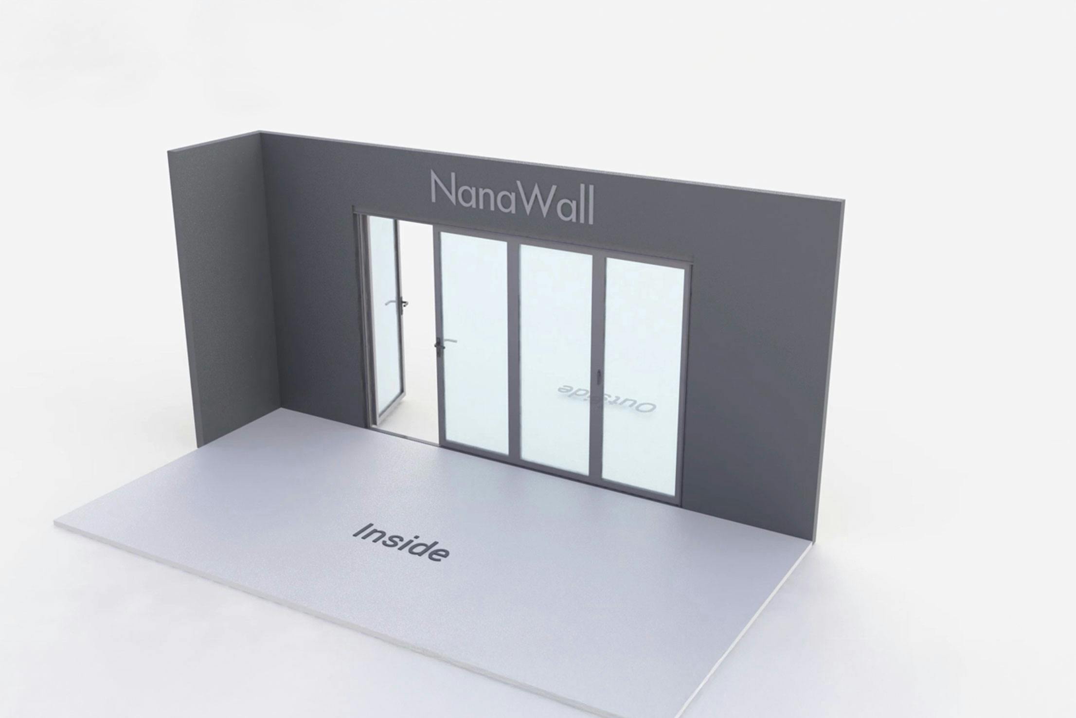 NanaWall standard configuration: 4-panel folding glass door, outward opening; 1 panel folds left and 3 panels fold right (o1L3R)