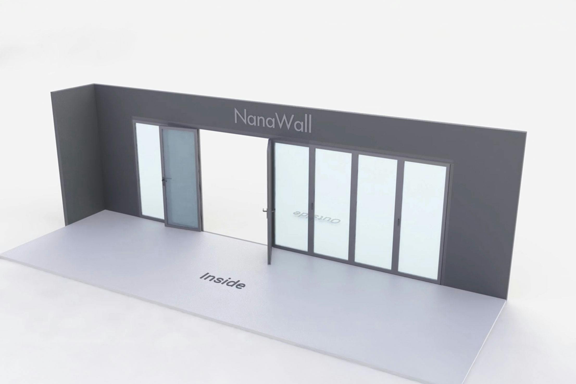 NanaWall standard configuration: 8-panel folding glass door, inward opening; 3 panels fold left and 5 panels fold right (i3L5R)