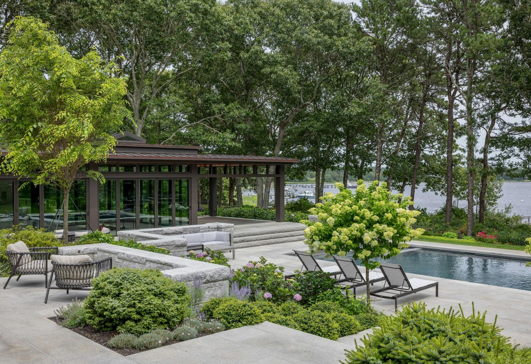 pool house with aluminum framed patio door systems