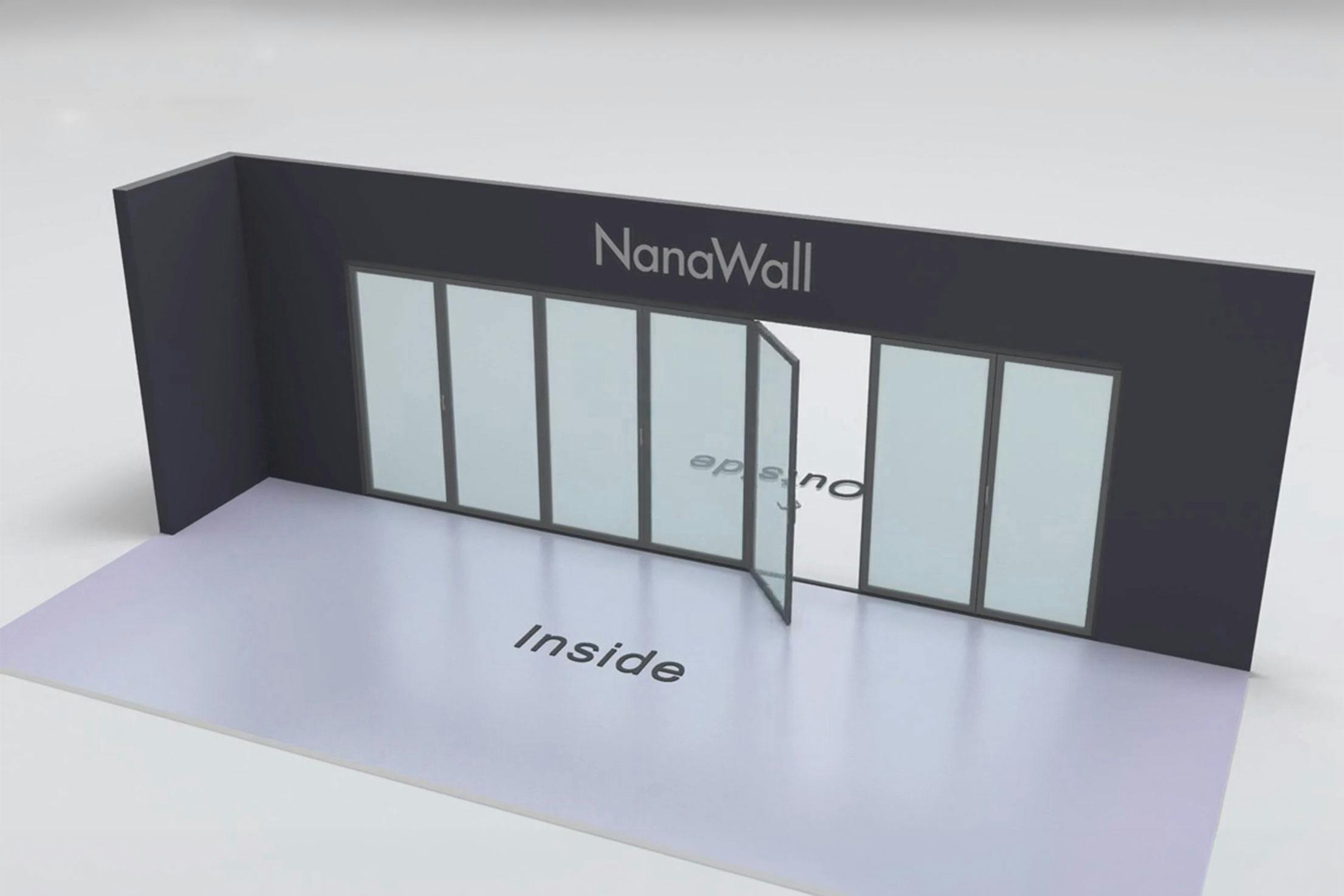 NanaWall inward/outward combination: 5-panel folding glass door with 4 inward left panels and 1 outward right panel (i4Lo1R)
