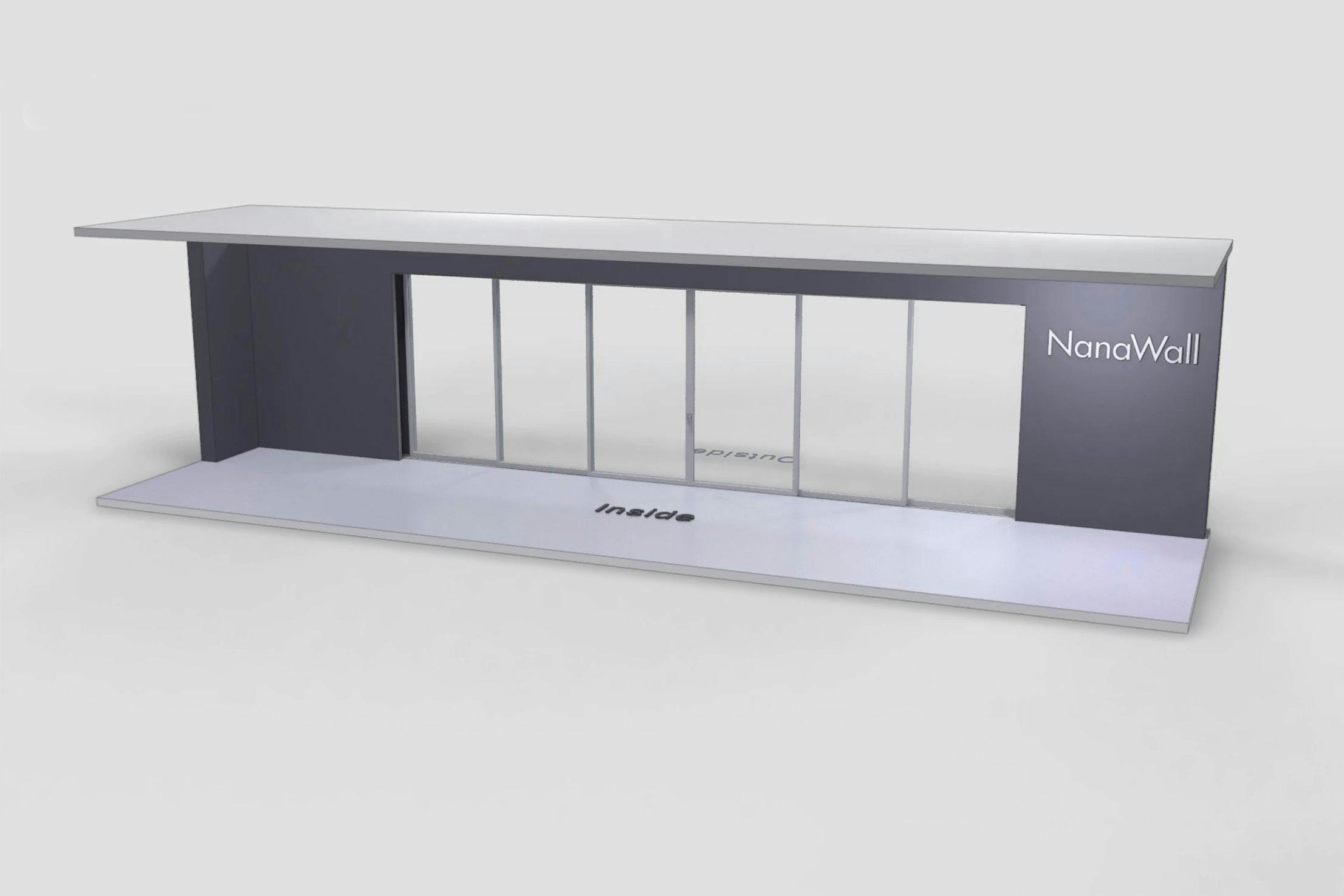 NanaWall MultiSlide 630 pocketing configuration: sliding glass wall with panels sliding and pocketing into concealed wall pockets on both sides (PXXX XXXP)