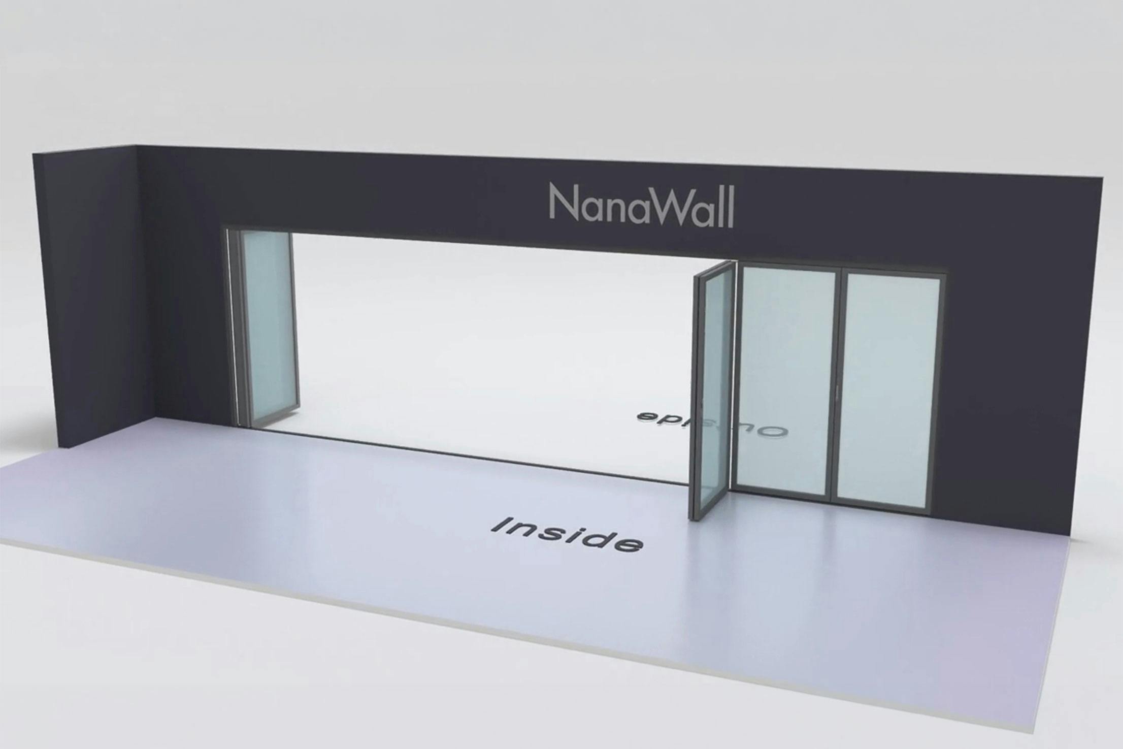 NanaWall inward/outward combination: 8-panel folding glass door with 4 panels outward left and 4 panels inward right (o4Li4R)