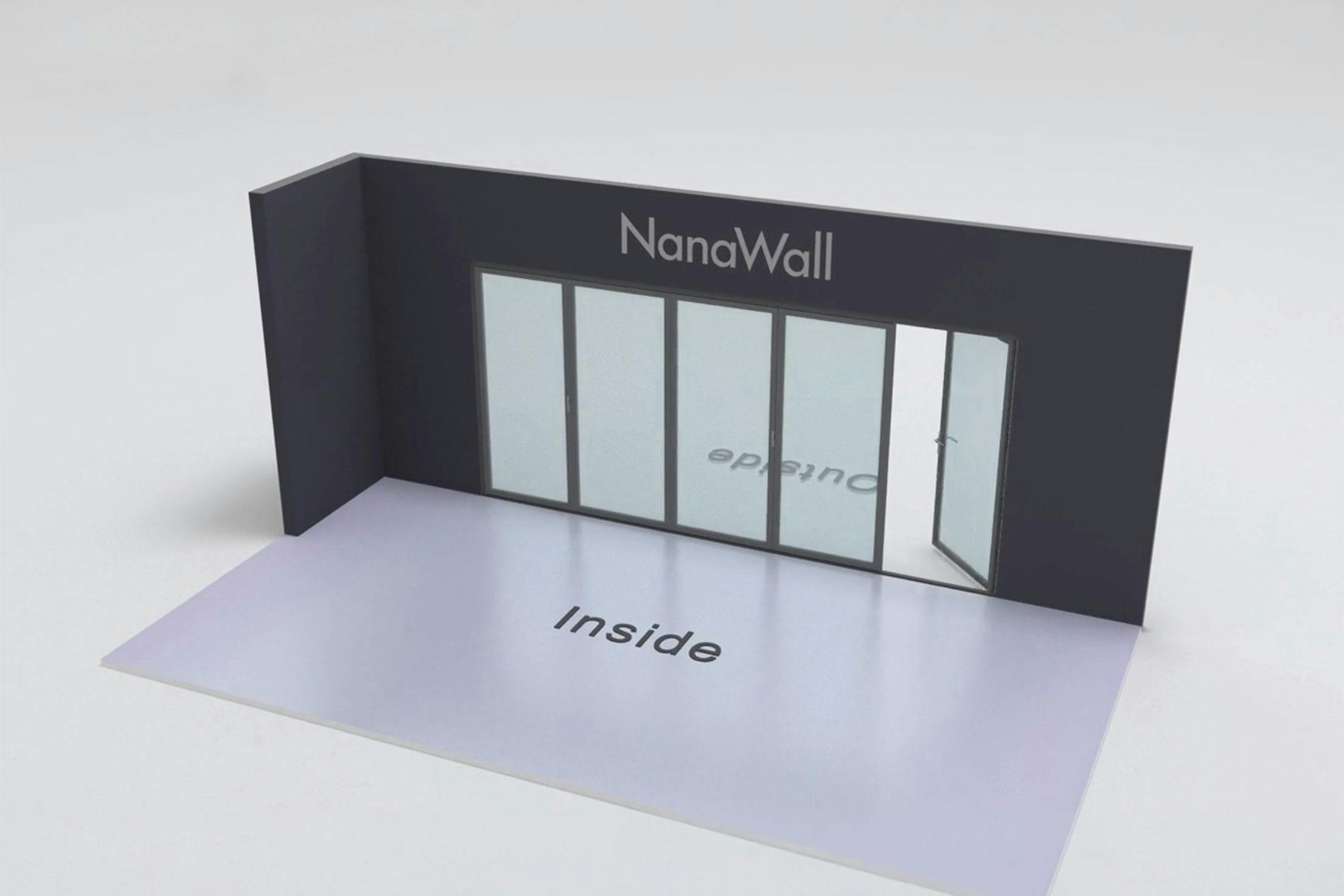 NanaWall inward/outward combination: 5-panel folding glass door with 4 panels inward left and 1 panel outward right (i4Lo1R)