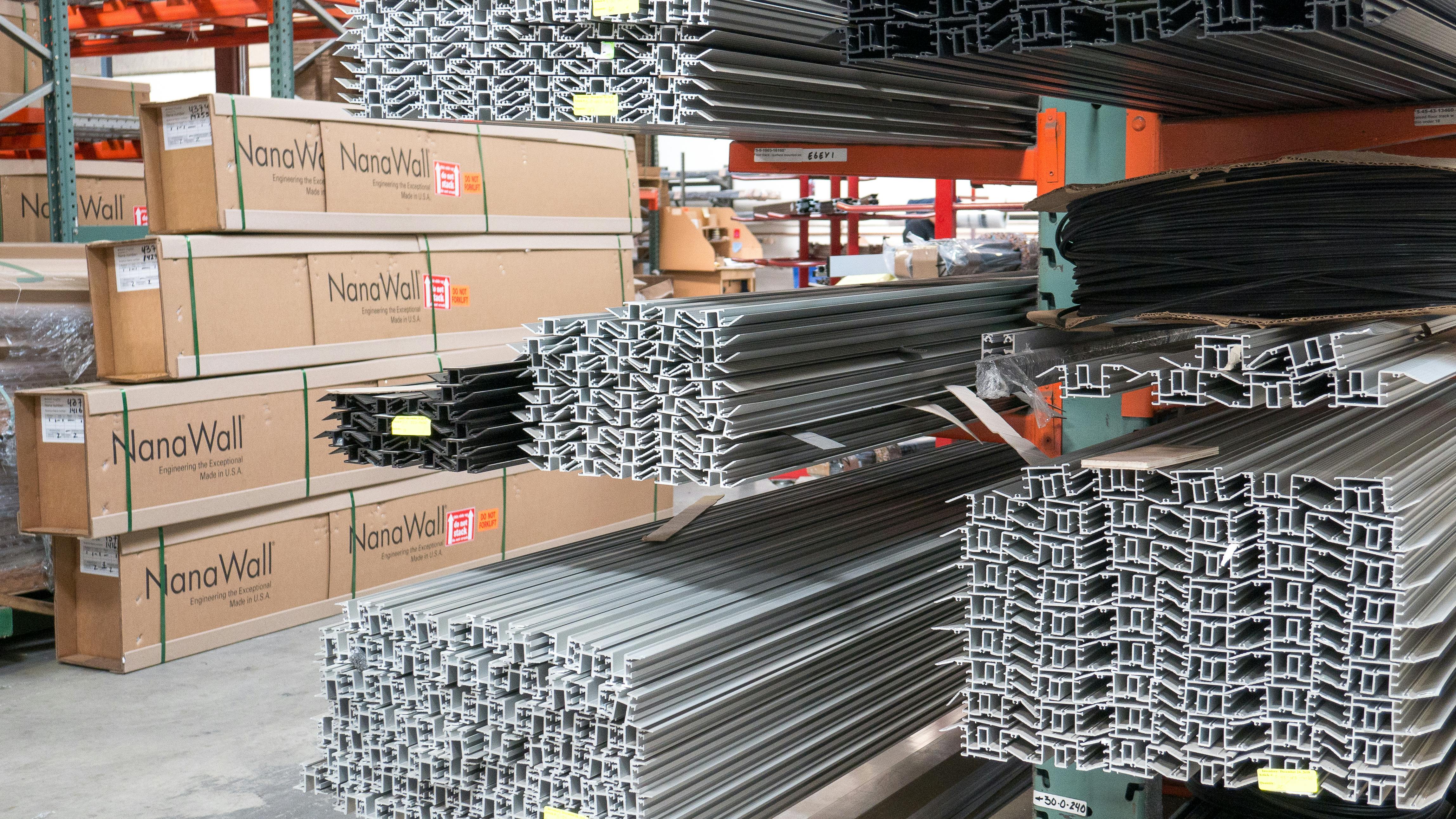 Aluminum profiles for NanaWall glass wall systems at the Richmond, California factory